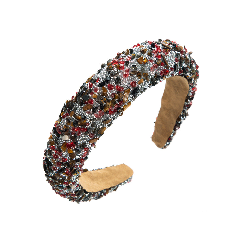 Wholesale exaggerated colorful crystal candy sponge wide brim headband